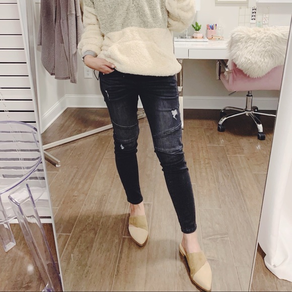 KanCan Distressed Dark Gray Modern Moto Jeans - Picture 8 of 8